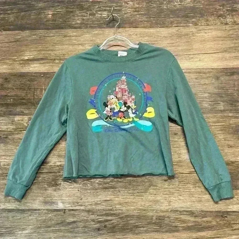 Disney Green Long Sleeve Tee Womens Size XS